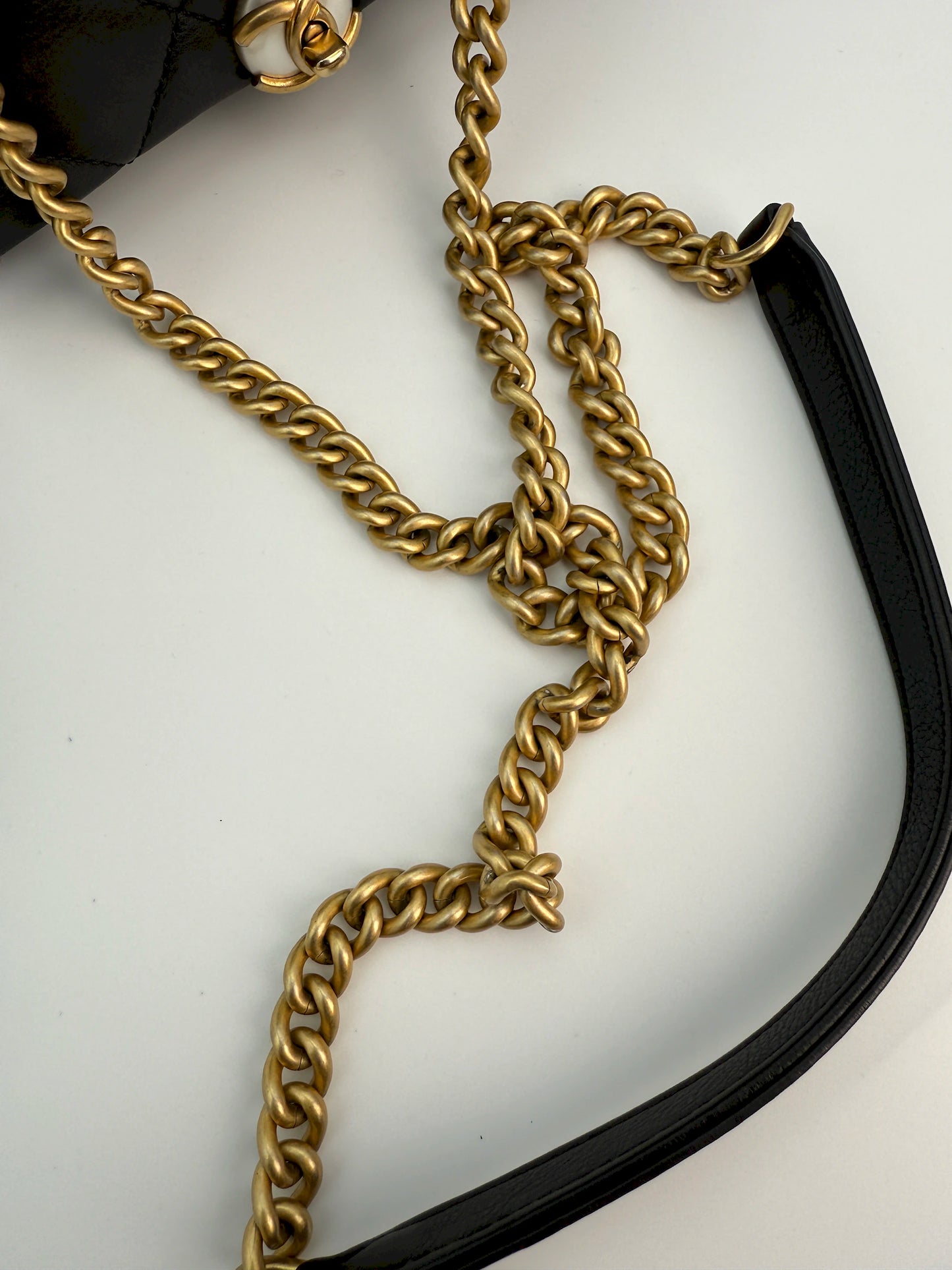 (AJ13) Chanel Black Quilted Calf Leather Pearl Accordion Small Flap Bag, Gold Hardware