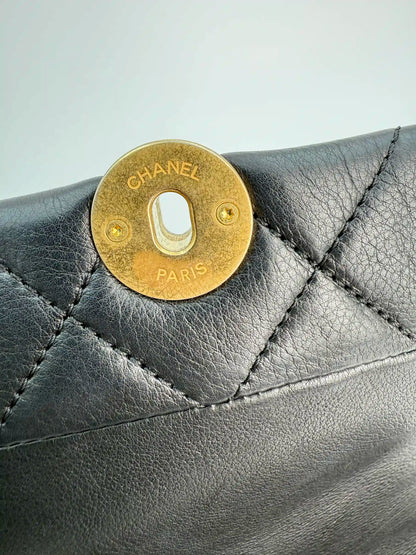 (AJ13) Chanel Black Quilted Calf Leather Pearl Accordion Small Flap Bag, Gold Hardware