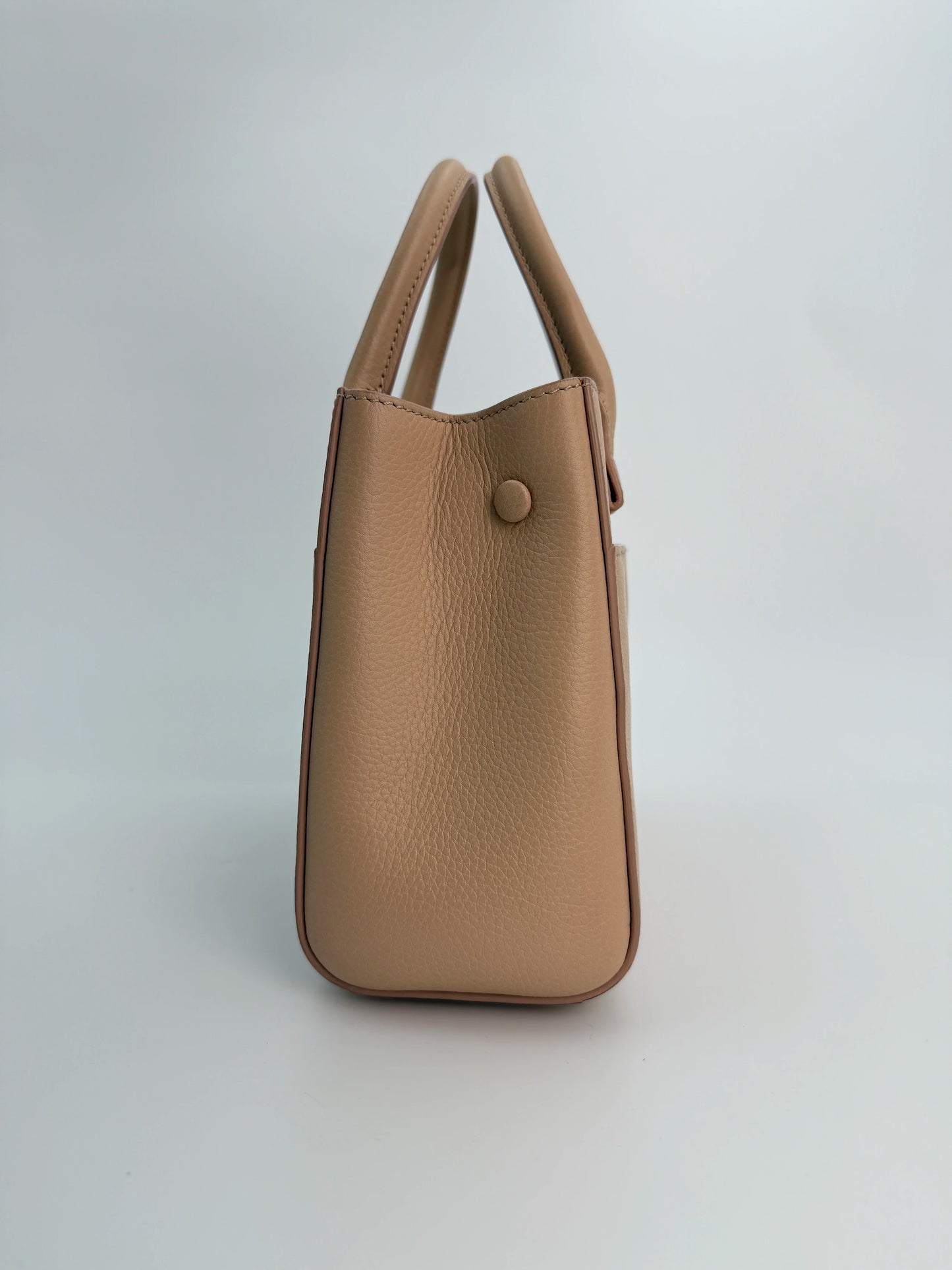 (AJ14) Chanel Beige Small Calfskin Executive Tote 2-Way Bag, Champagne Gold Hardware