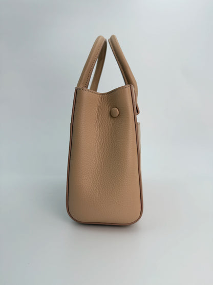 (AJ14) Chanel Beige Small Calfskin Executive Tote 2-Way Bag, Champagne Gold Hardware