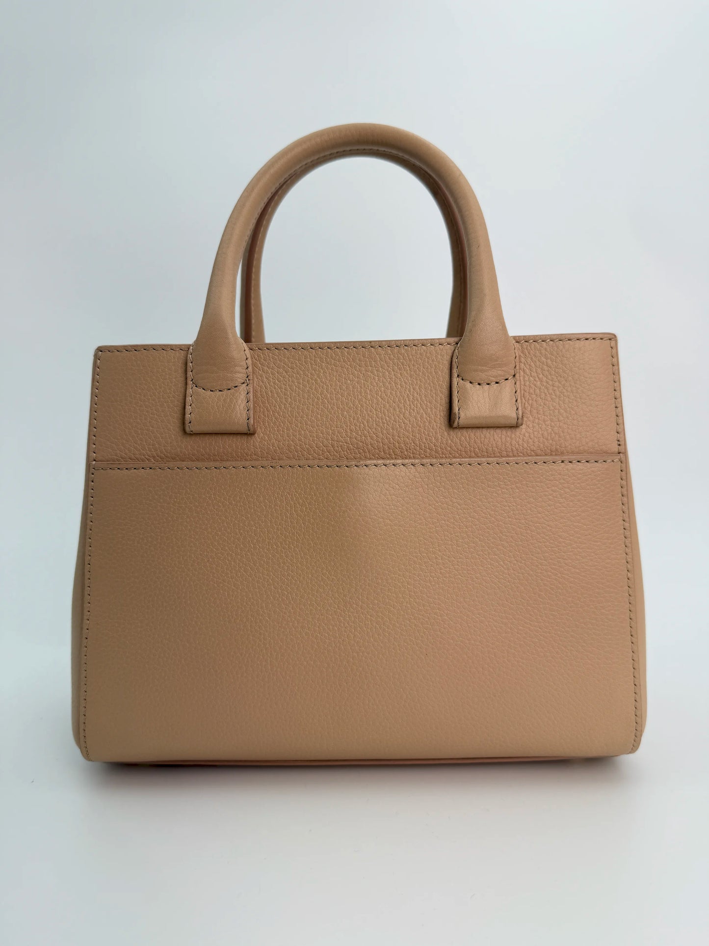 (AJ14) Chanel Beige Small Calfskin Executive Tote 2-Way Bag, Champagne Gold Hardware