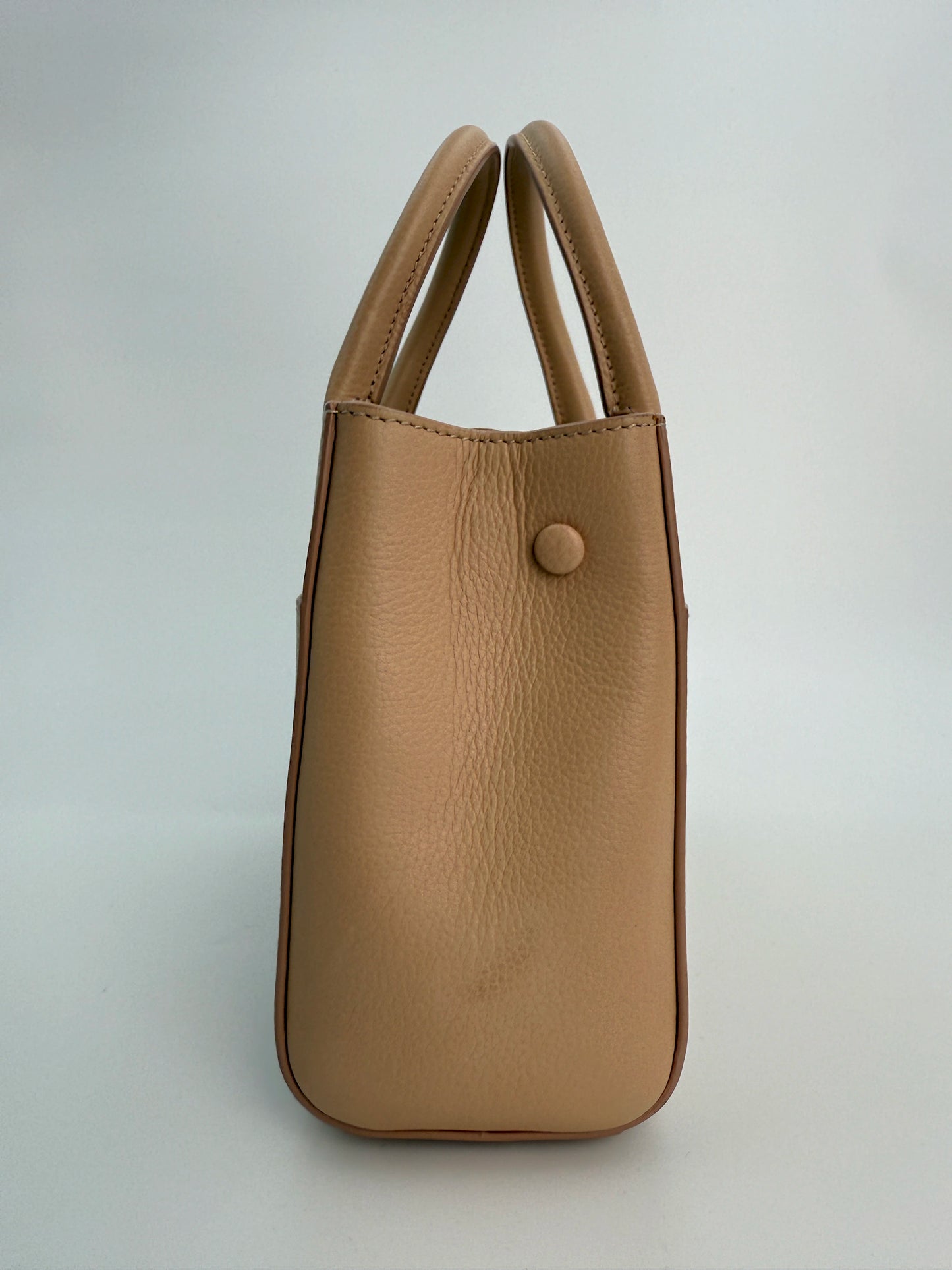 (AJ14) Chanel Beige Small Calfskin Executive Tote 2-Way Bag, Champagne Gold Hardware
