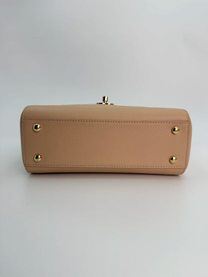 (AJ14) Chanel Beige Small Calfskin Executive Tote 2-Way Bag, Champagne Gold Hardware