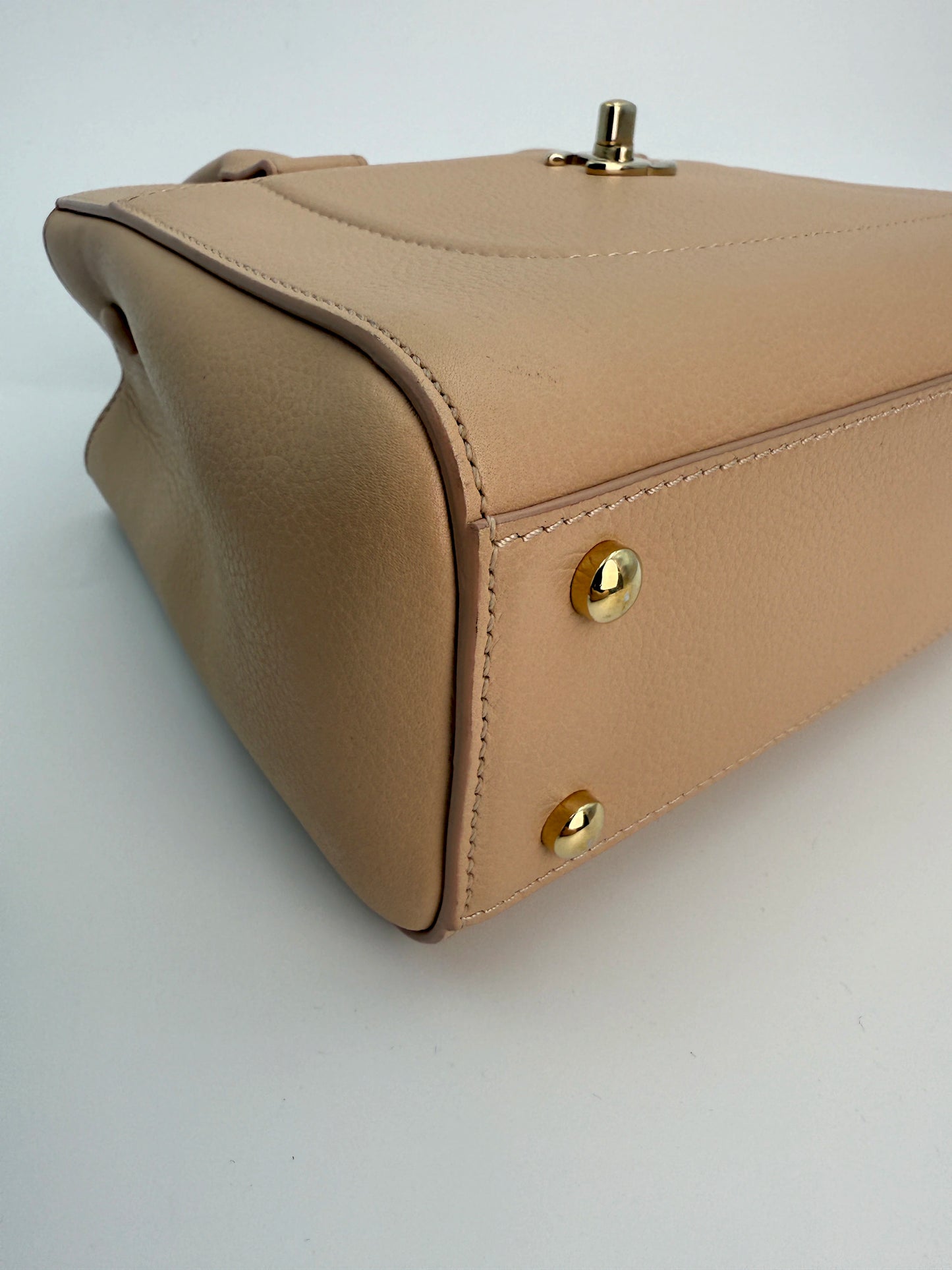 (AJ14) Chanel Beige Small Calfskin Executive Tote 2-Way Bag, Champagne Gold Hardware