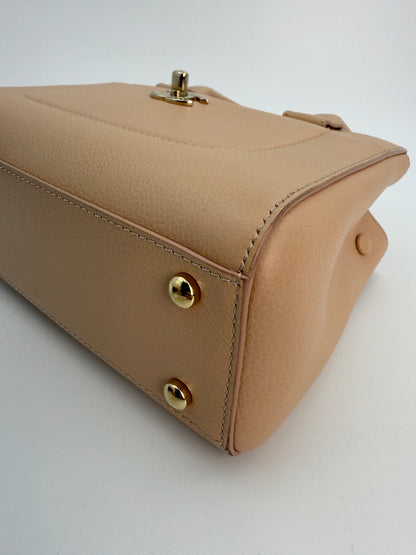 (AJ14) Chanel Beige Small Calfskin Executive Tote 2-Way Bag, Champagne Gold Hardware