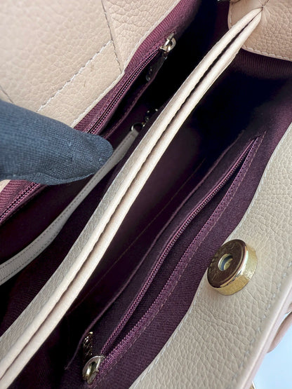 (AJ14) Chanel Beige Small Calfskin Executive Tote 2-Way Bag, Champagne Gold Hardware