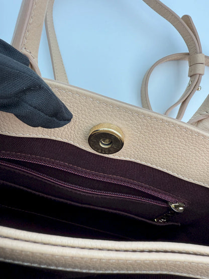 (AJ14) Chanel Beige Small Calfskin Executive Tote 2-Way Bag, Champagne Gold Hardware