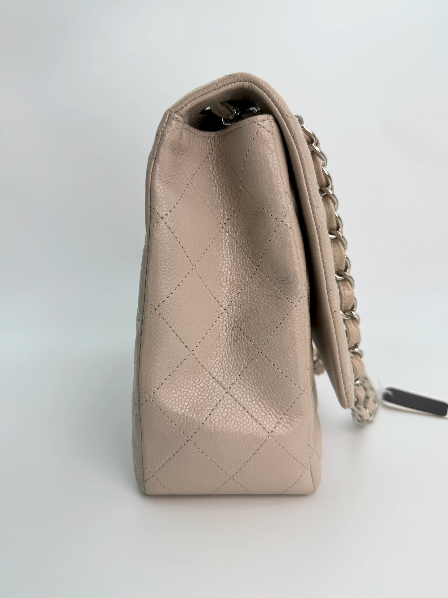 (AJ15) Chanel Grey Caviar Single Flap, Silver Hardware