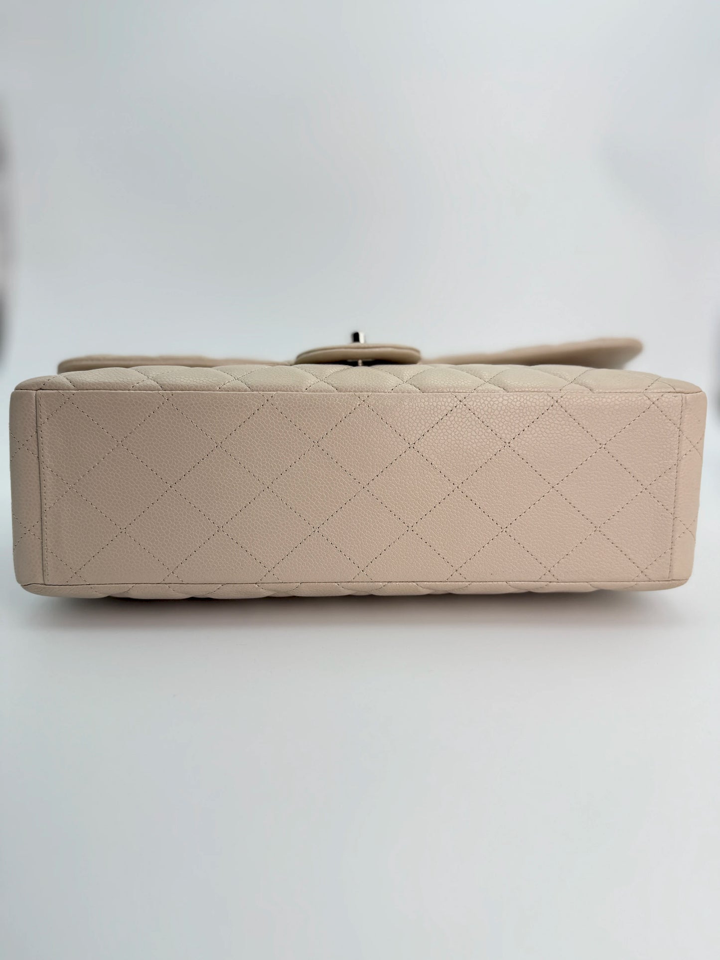 (AJ15) Chanel Grey Caviar Single Flap, Silver Hardware
