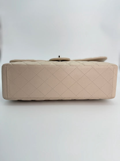 (AJ15) Chanel Grey Caviar Single Flap, Silver Hardware