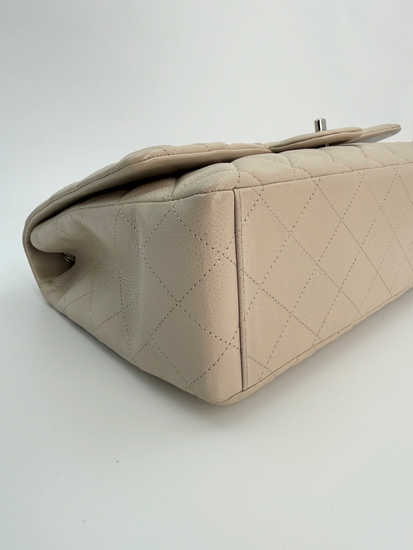 (AJ15) Chanel Grey Caviar Single Flap, Silver Hardware