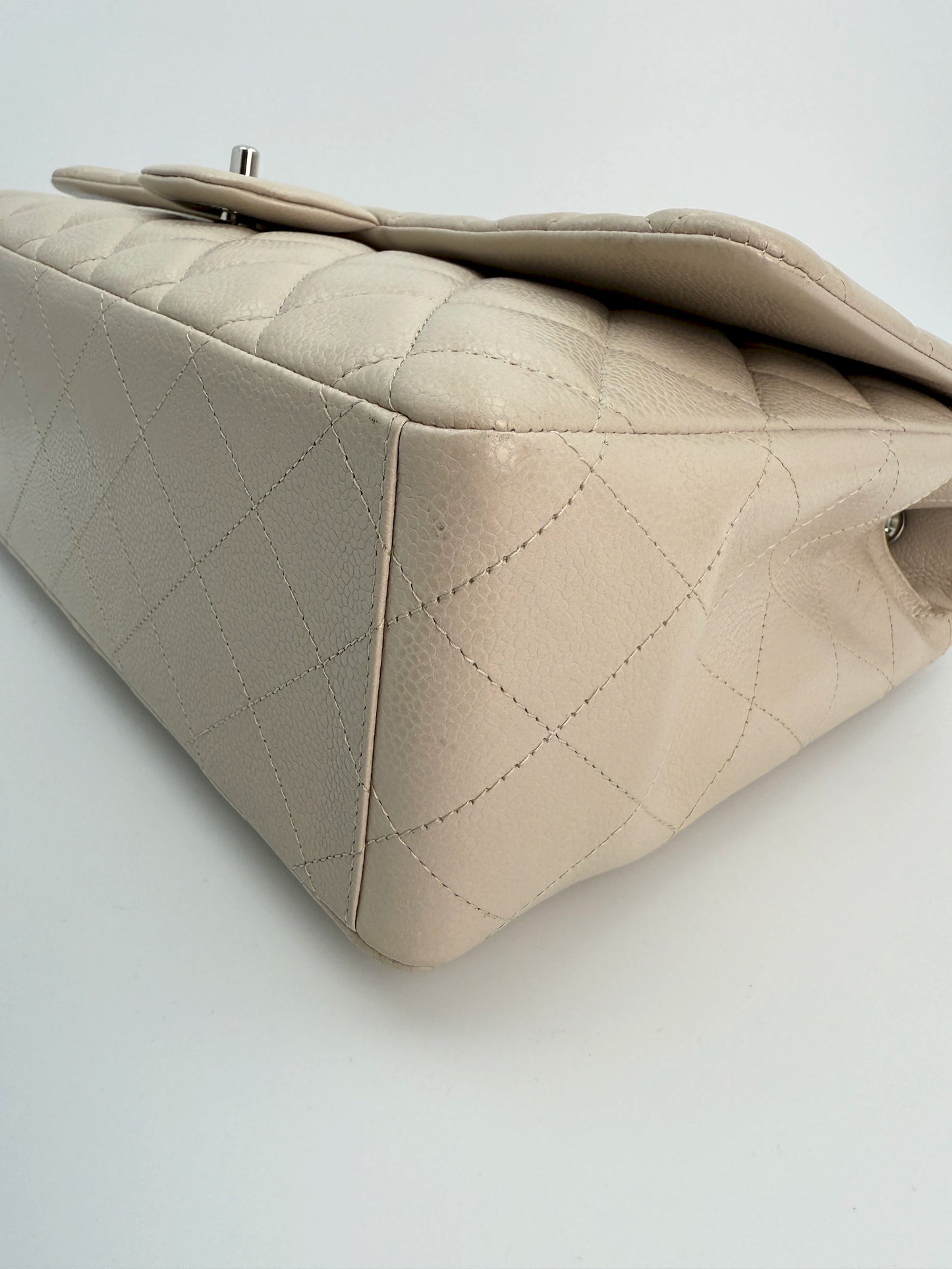 (AJ15) Chanel Grey Caviar Single Flap, Silver Hardware