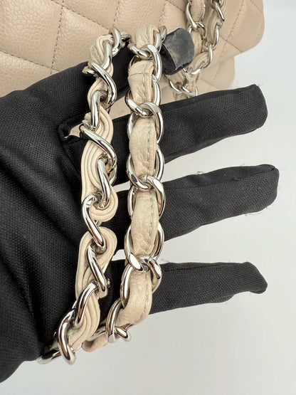 (AJ15) Chanel Grey Caviar Single Flap, Silver Hardware