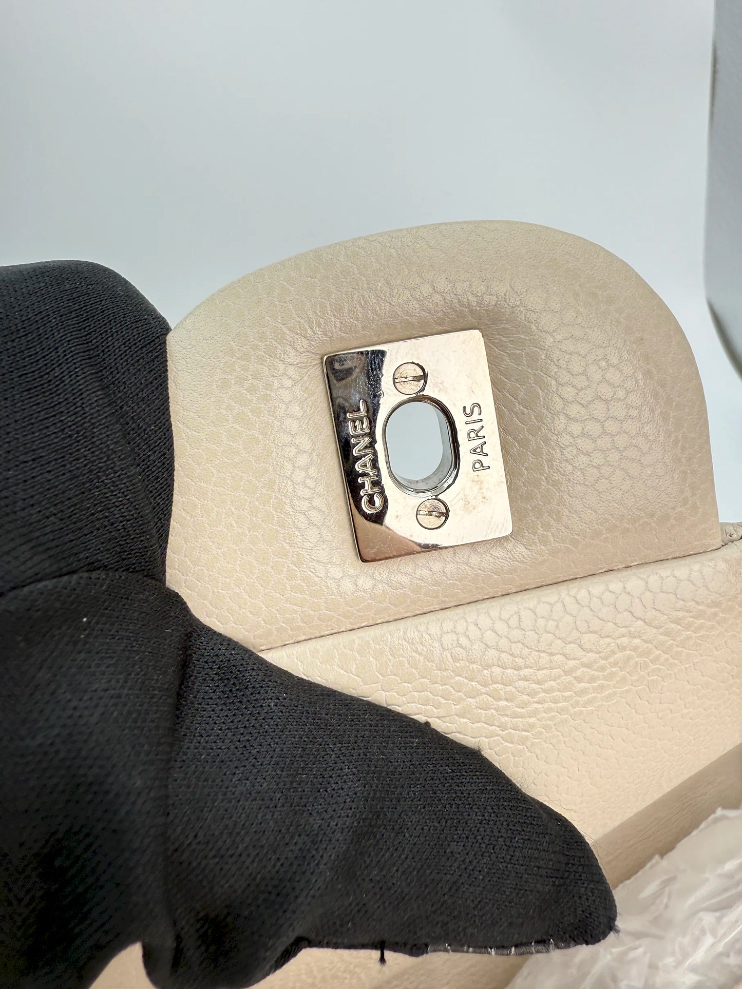 (AJ15) Chanel Grey Caviar Single Flap, Silver Hardware