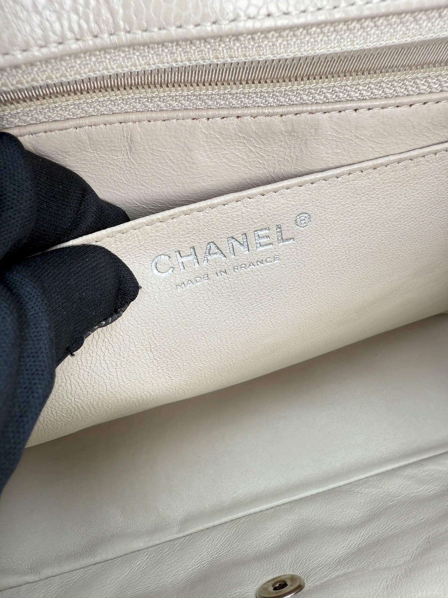 (AJ15) Chanel Grey Caviar Single Flap, Silver Hardware