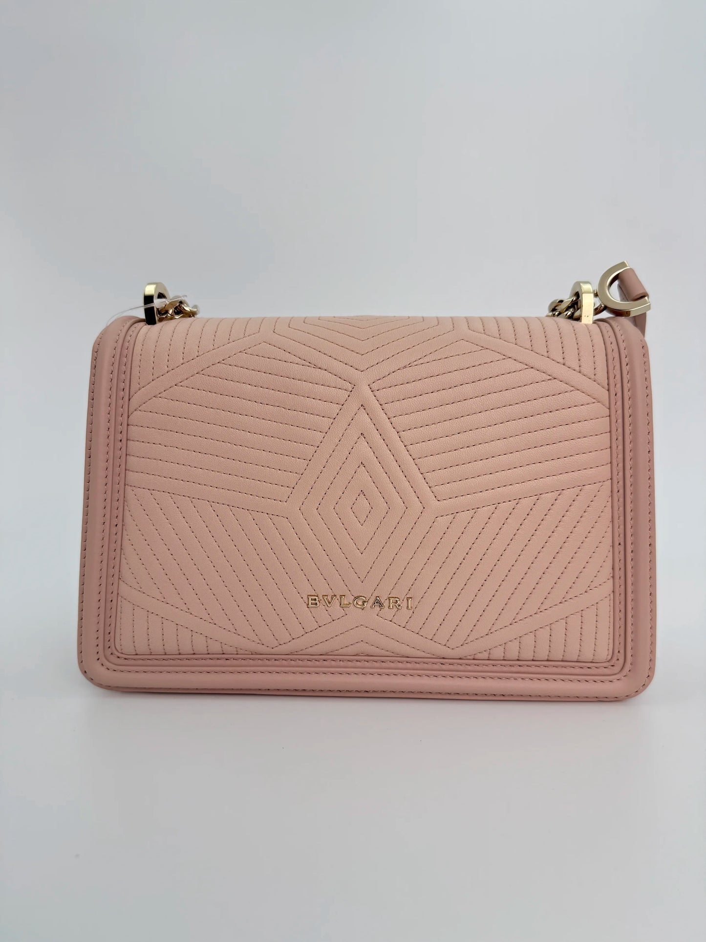 (AJ16) Bvlgari Pink Leather Serpenti Flap Bag, Champagne Gold Hardware