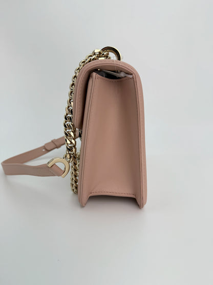 (AJ16) Bvlgari Pink Leather Serpenti Flap Bag, Champagne Gold Hardware