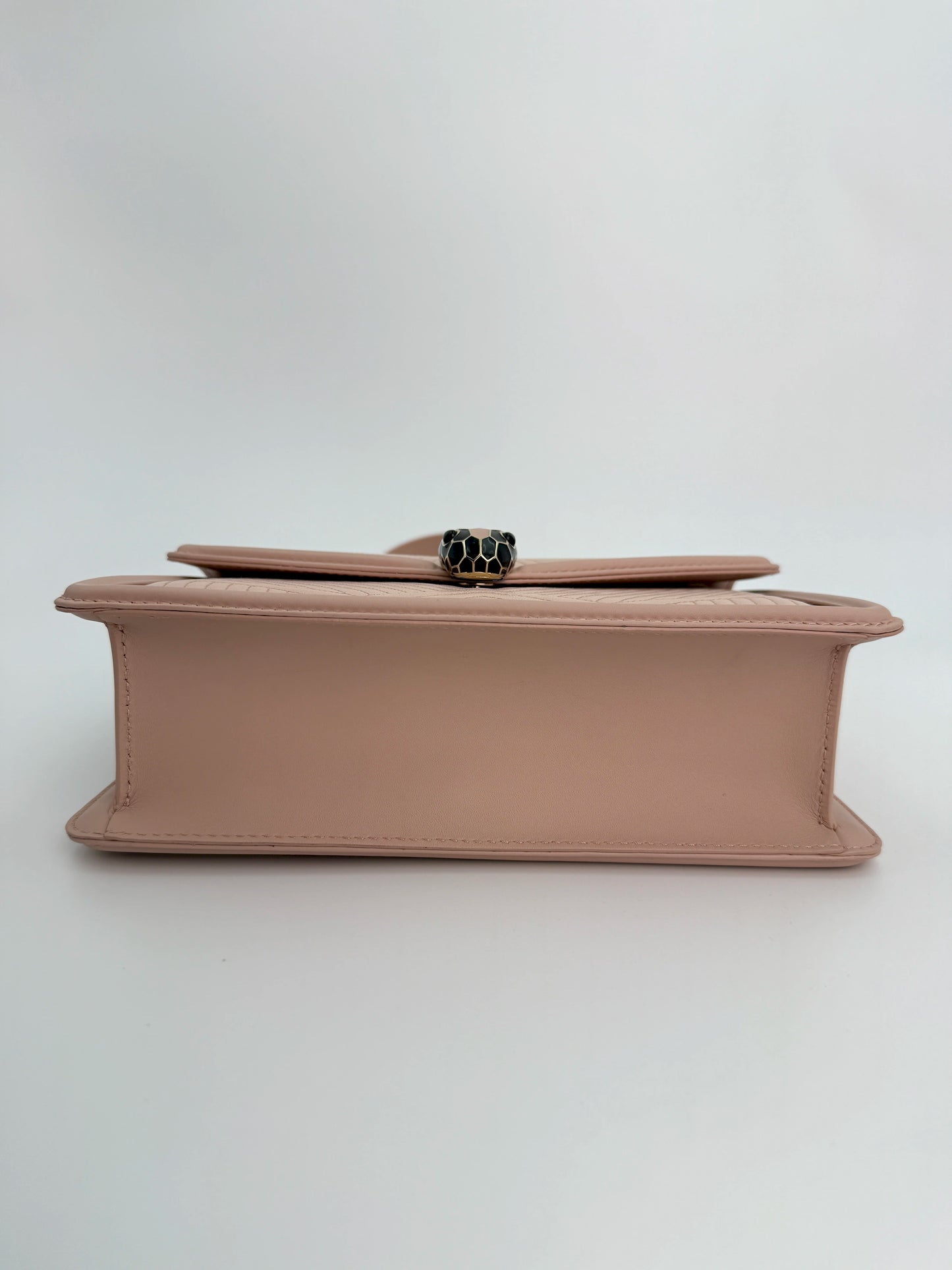 (AJ16) Bvlgari Pink Leather Serpenti Flap Bag, Champagne Gold Hardware