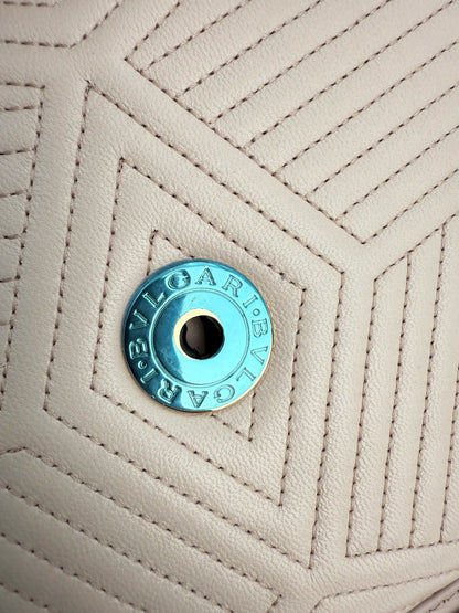 (AJ16) Bvlgari Pink Leather Serpenti Flap Bag, Champagne Gold Hardware