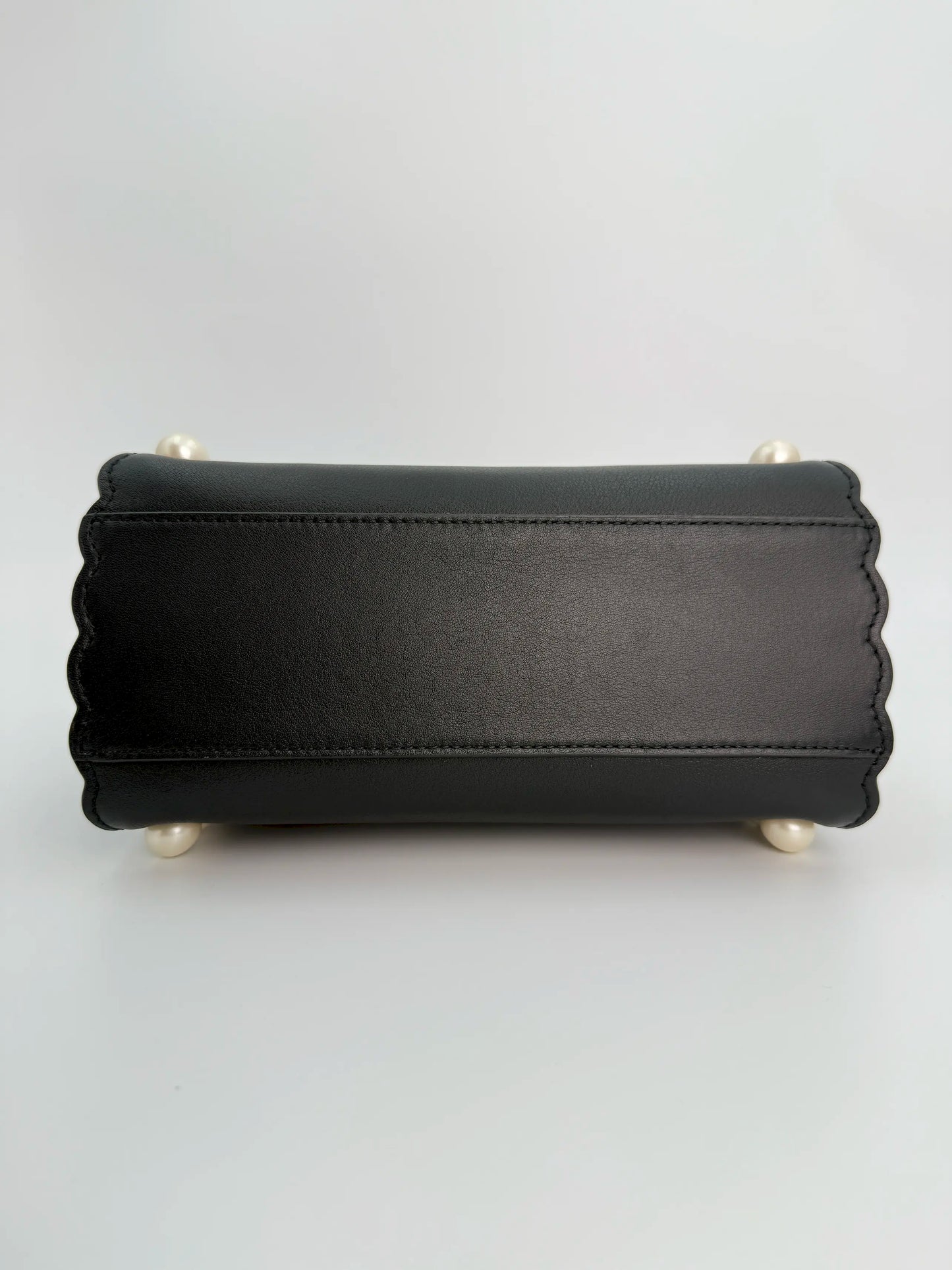 (AJ17) Fendi Black Calf Leather Pearl Embellished Small Peekaboo, Silver Hardware