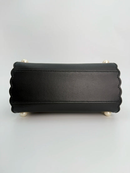 (AJ17) Fendi Black Calf Leather Pearl Embellished Small Peekaboo, Silver Hardware