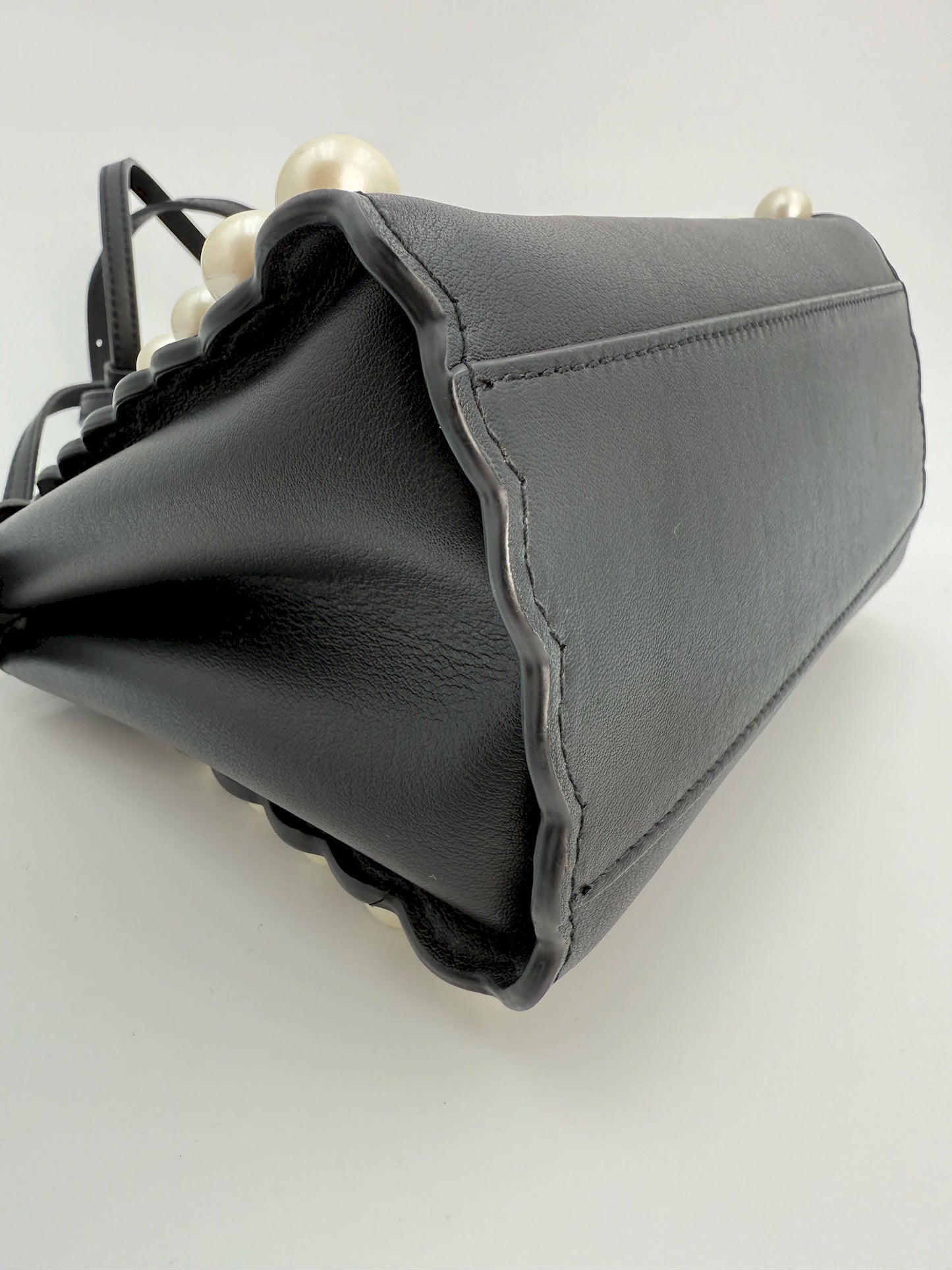 (AJ17) Fendi Black Calf Leather Pearl Embellished Small Peekaboo, Silver Hardware