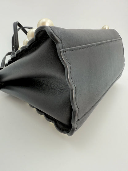(AJ17) Fendi Black Calf Leather Pearl Embellished Small Peekaboo, Silver Hardware