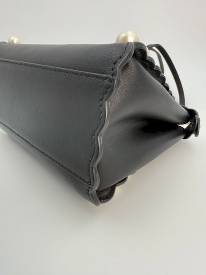 (AJ17) Fendi Black Calf Leather Pearl Embellished Small Peekaboo, Silver Hardware