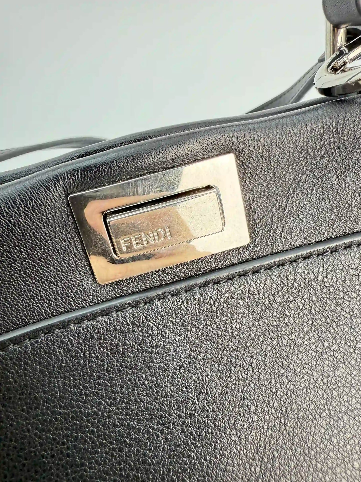 (AJ17) Fendi Black Calf Leather Pearl Embellished Small Peekaboo, Silver Hardware
