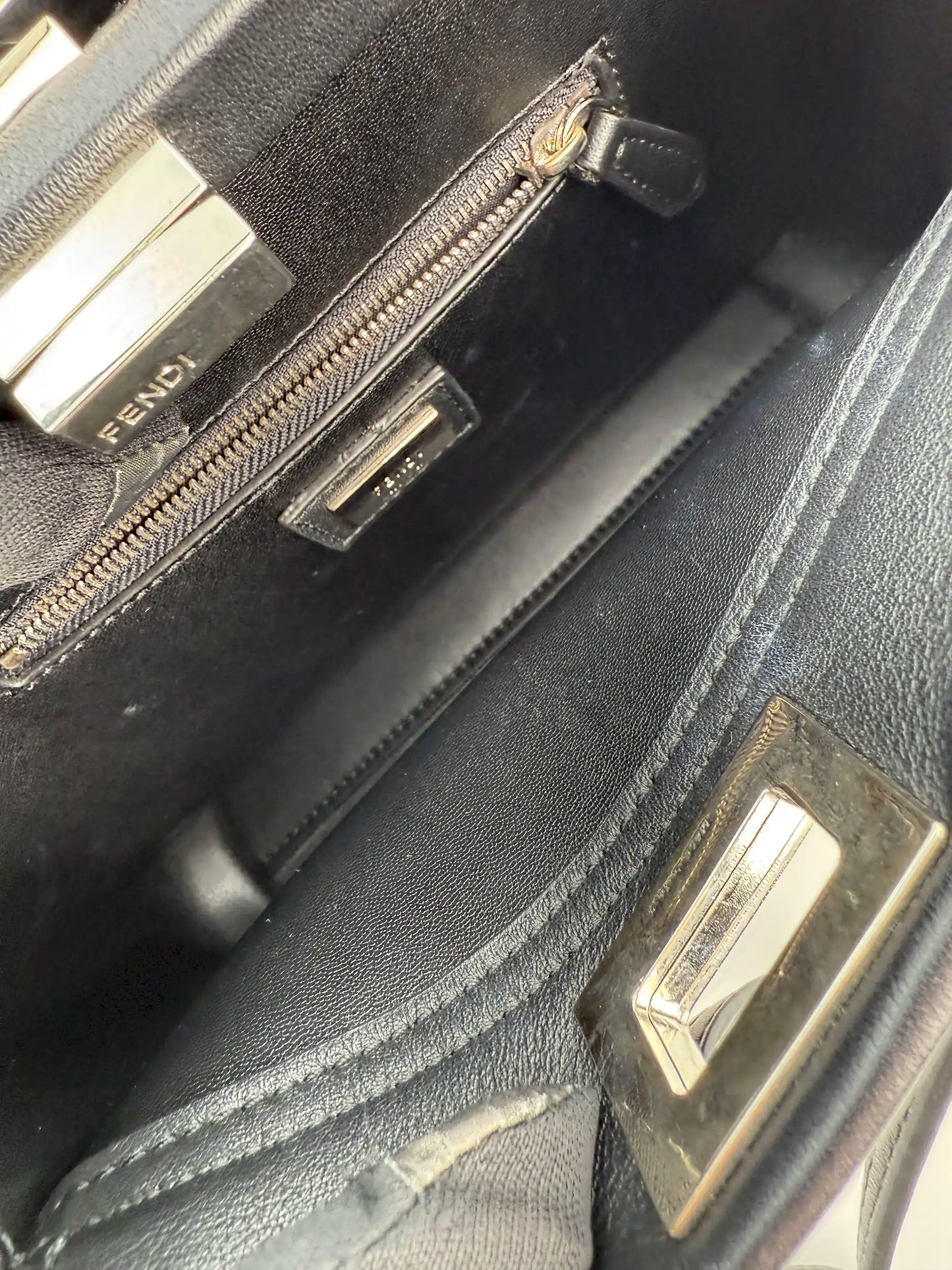 (AJ17) Fendi Black Calf Leather Pearl Embellished Small Peekaboo, Silver Hardware
