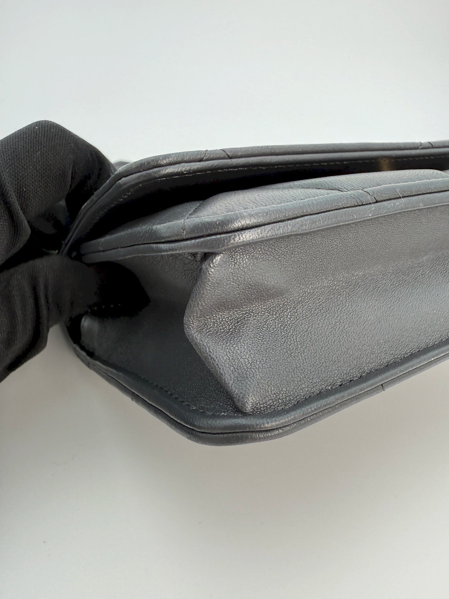 (AJ18) Chanel Grey Lambskin 19 Wallet on Chain, Gold/Silver/Ruthenium Hardware