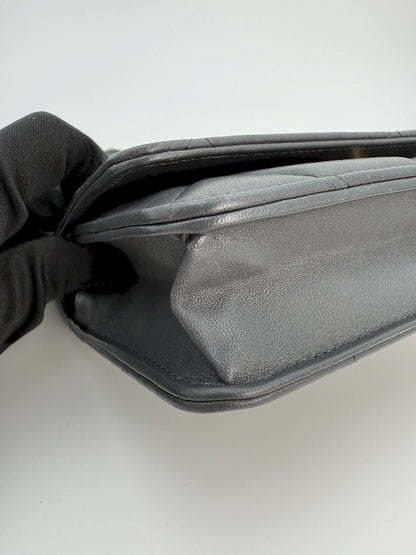 (AJ18) Chanel Grey Lambskin 19 Wallet on Chain, Gold/Silver/Ruthenium Hardware