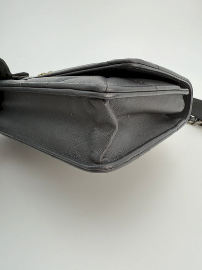 (AJ18) Chanel Grey Lambskin 19 Wallet on Chain, Gold/Silver/Ruthenium Hardware