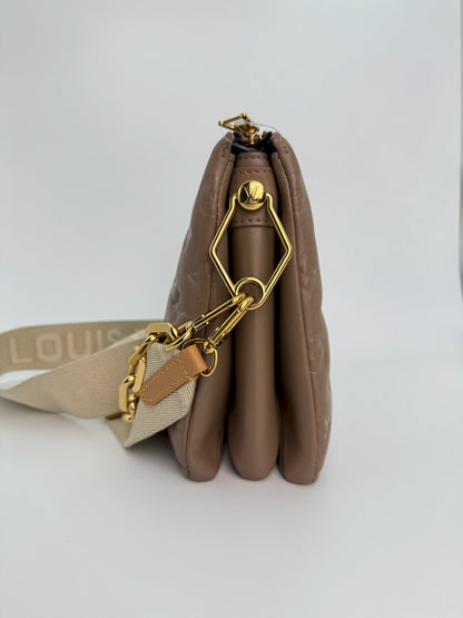 (AJ20) Louis Vuitton Beige Monogram Embossed Coussin PM, Gold Hardware