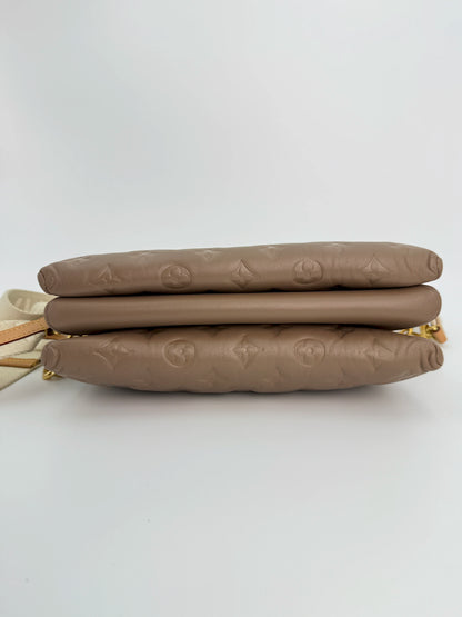 (AJ20) Louis Vuitton Beige Monogram Embossed Coussin PM, Gold Hardware