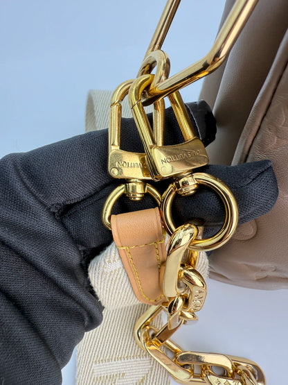 (AJ20) Louis Vuitton Beige Monogram Embossed Coussin PM, Gold Hardware