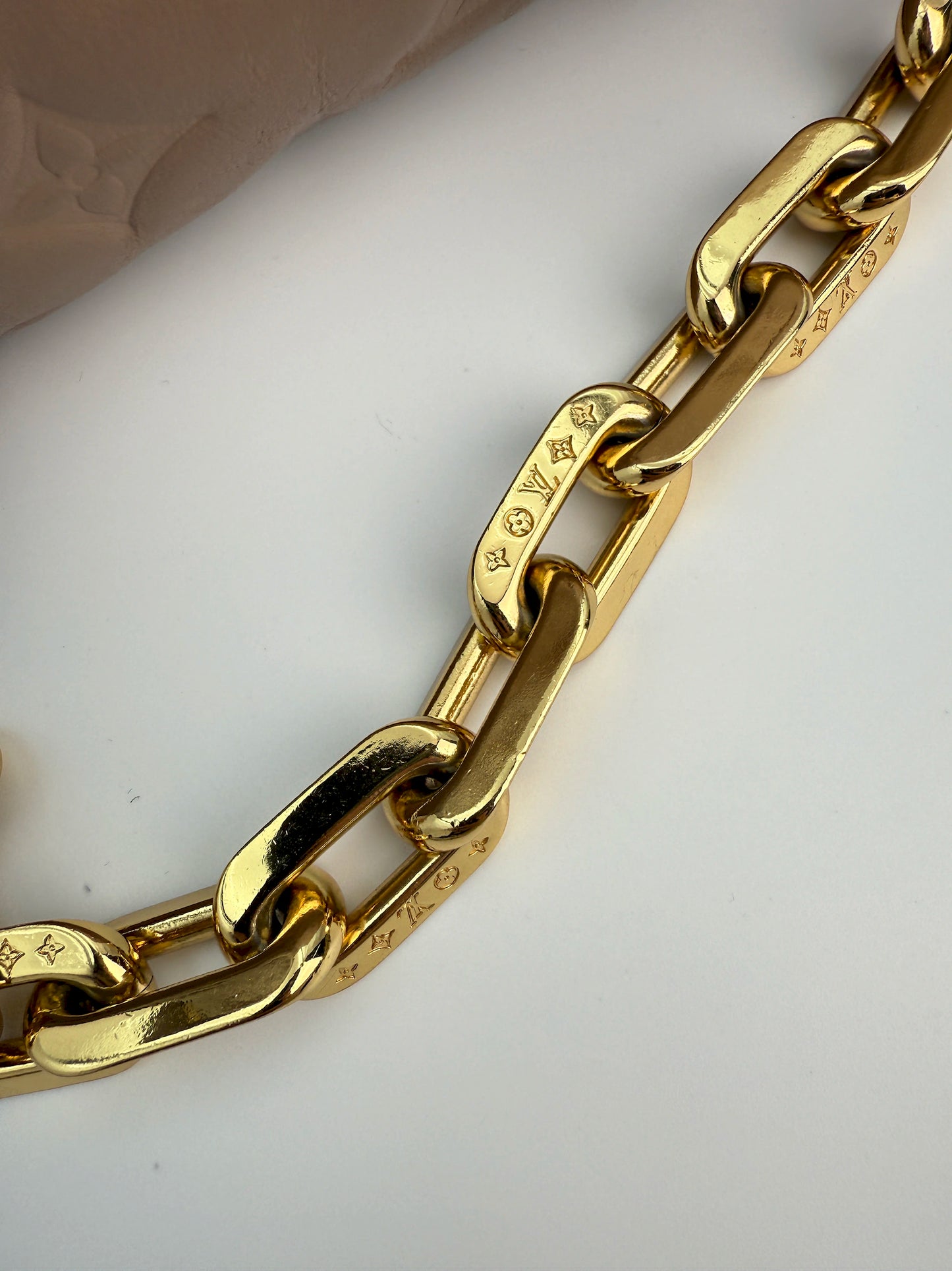 (AJ20) Louis Vuitton Beige Monogram Embossed Coussin PM, Gold Hardware