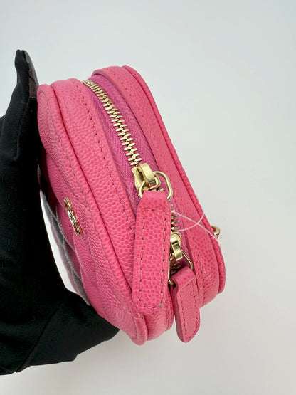 (AJ22) Chanel Pink Caviar Phone Pouch, Champagne Gold Hardware