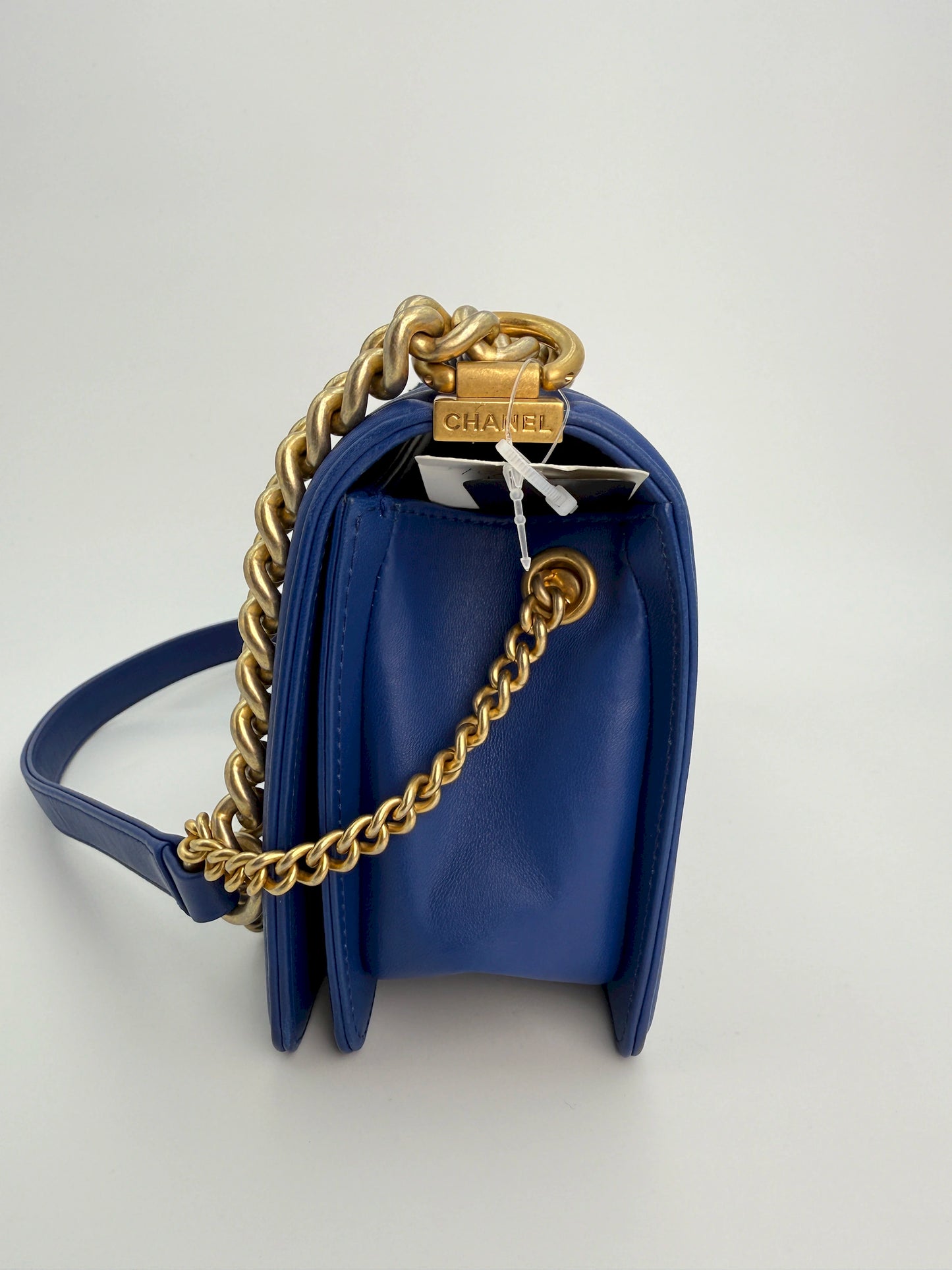 (AJ24) Chanel Blue Python Medium Size LeBoy, Gold Hardware