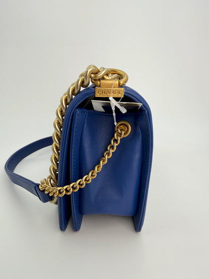 (AJ24) Chanel Blue Python Medium Size LeBoy, Gold Hardware