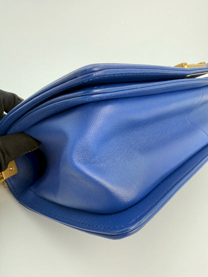 (AJ24) Chanel Blue Python Medium Size LeBoy, Gold Hardware