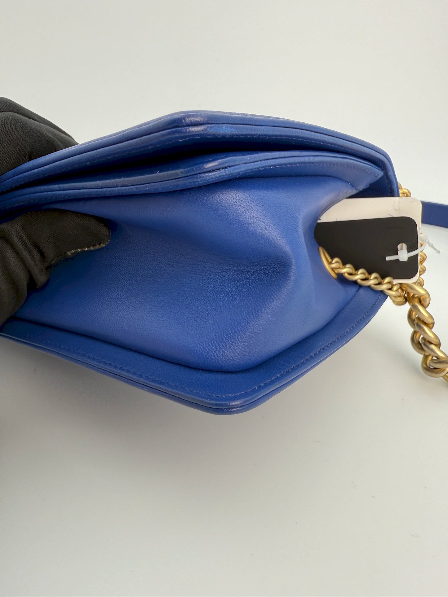 (AJ24) Chanel Blue Python Medium Size LeBoy, Gold Hardware
