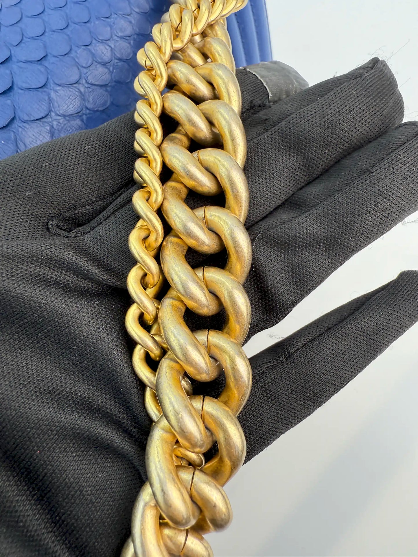 (AJ24) Chanel Blue Python Medium Size LeBoy, Gold Hardware