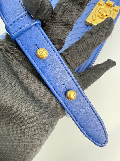 (AJ24) Chanel Blue Python Medium Size LeBoy, Gold Hardware
