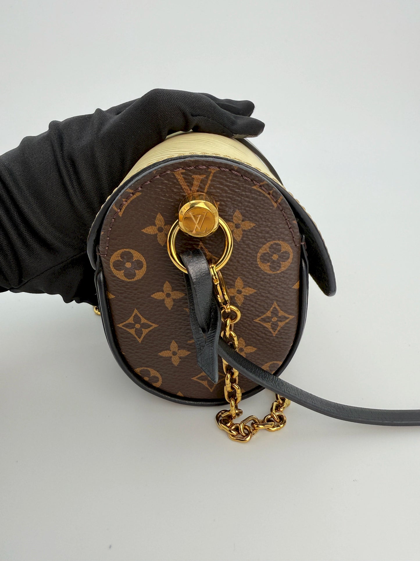 (AJ23) Louis Vuitton Glasses Case Bag, Monogram Canvas and Epi Leather, Gold Hardware