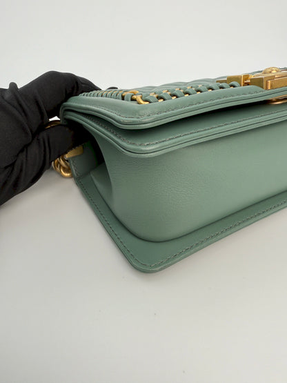 (AJ26) Chanel Sage Green Small Top Handle LeBoy, Gold Hardware