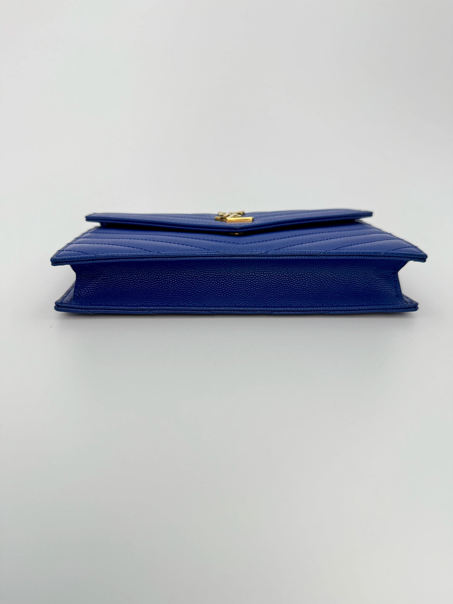 (AJ27) YSL Blue Caviar Cassandre Wallet on Chain, Gold Hardware