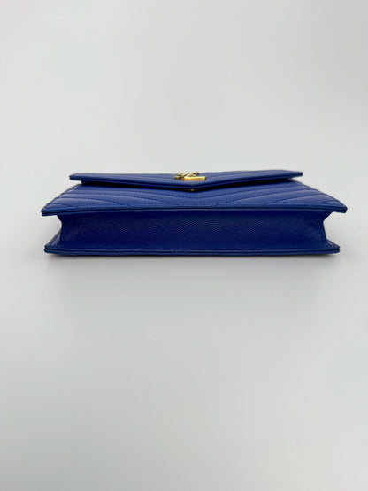 (AJ27) YSL Blue Caviar Cassandre Wallet on Chain, Gold Hardware