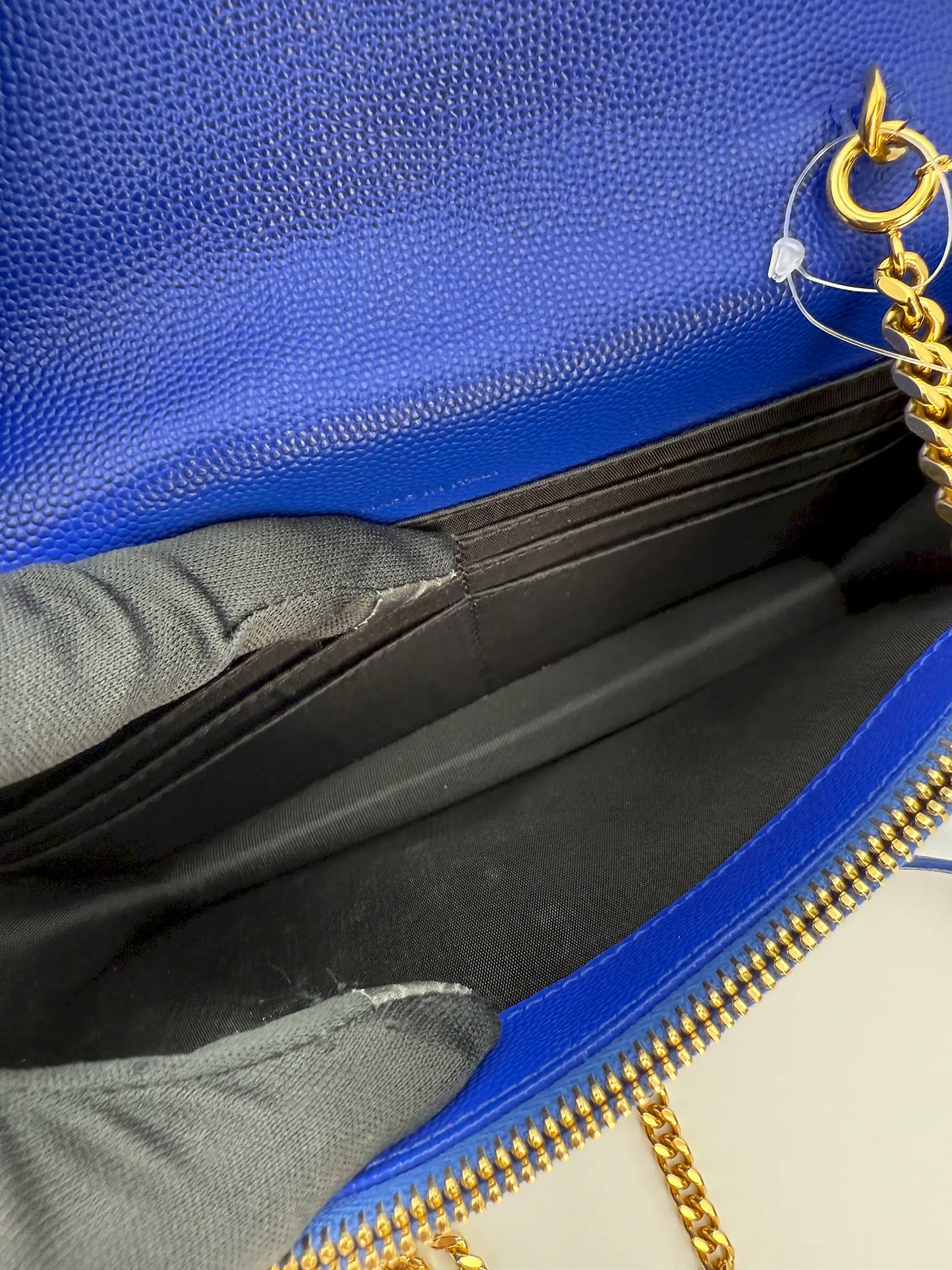 (AJ27) YSL Blue Caviar Cassandre Wallet on Chain, Gold Hardware