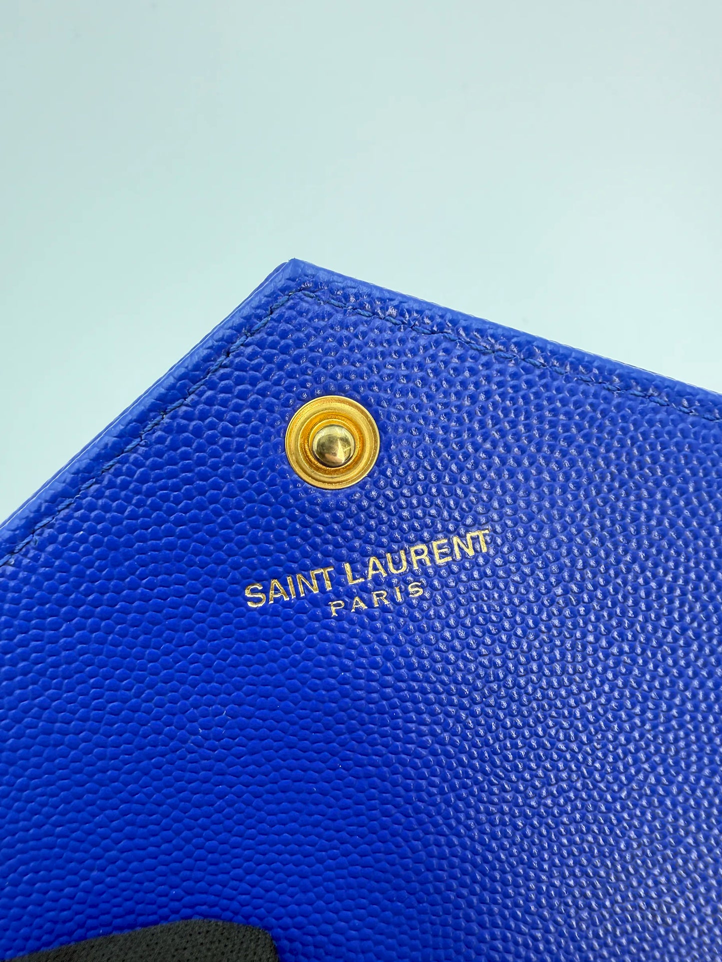 (AJ27) YSL Blue Caviar Cassandre Wallet on Chain, Gold Hardware